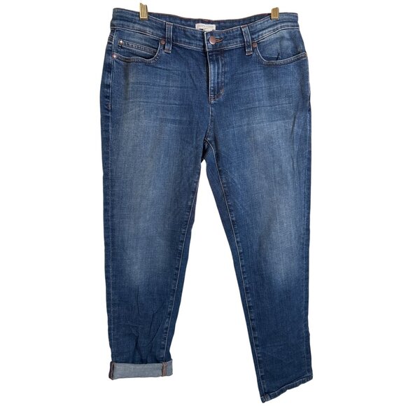 Eileen Fisher Jeans 10P Petite Stretch Med Wash Denim Slim Leg Ankle Organic EUC - Picture 1 of 11